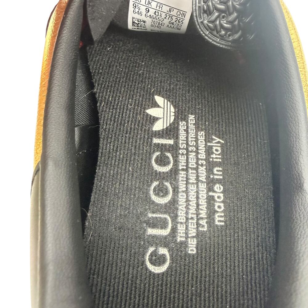 Gucci X Adidas Gazelle Metallic Lace Up Leather Sneakers Gold Size 9.5 - Picture 9 of 11